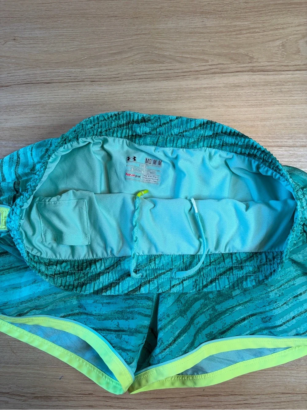 Women's Teal Striped Active Shorts with Neon Trim